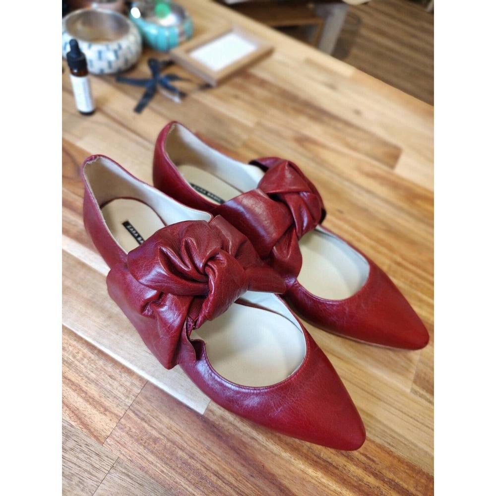 Zara Basics Red Bow Flats Size 38 Worn 1x Gorgeous